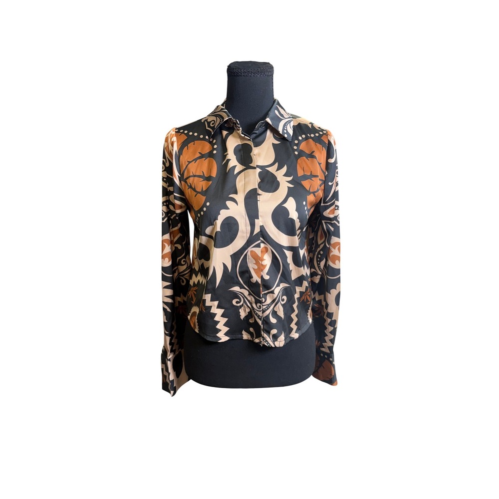 Maison d'Amélie Button Down XS Black Tan Rust Boho Retro Anthropologie Shirt